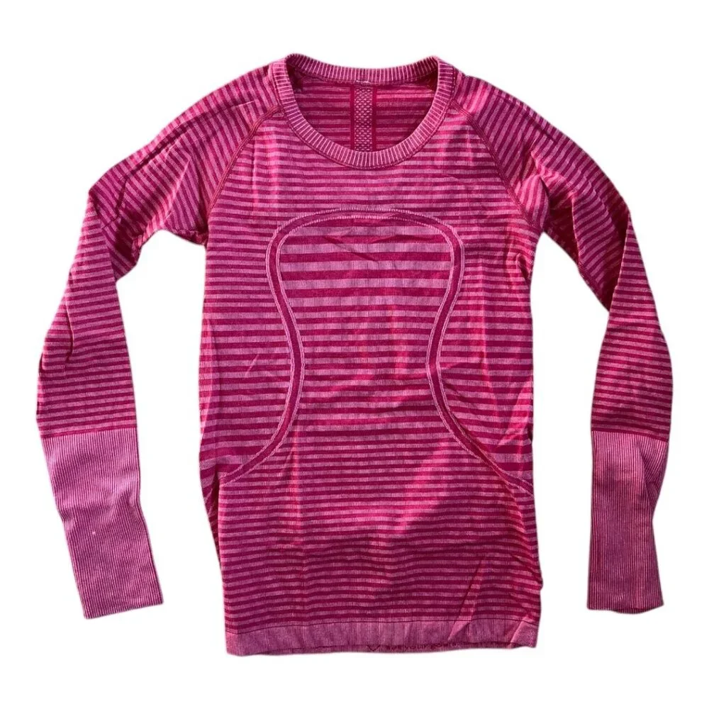 lululemon athletica Pink Striped Long Sleeve Tee